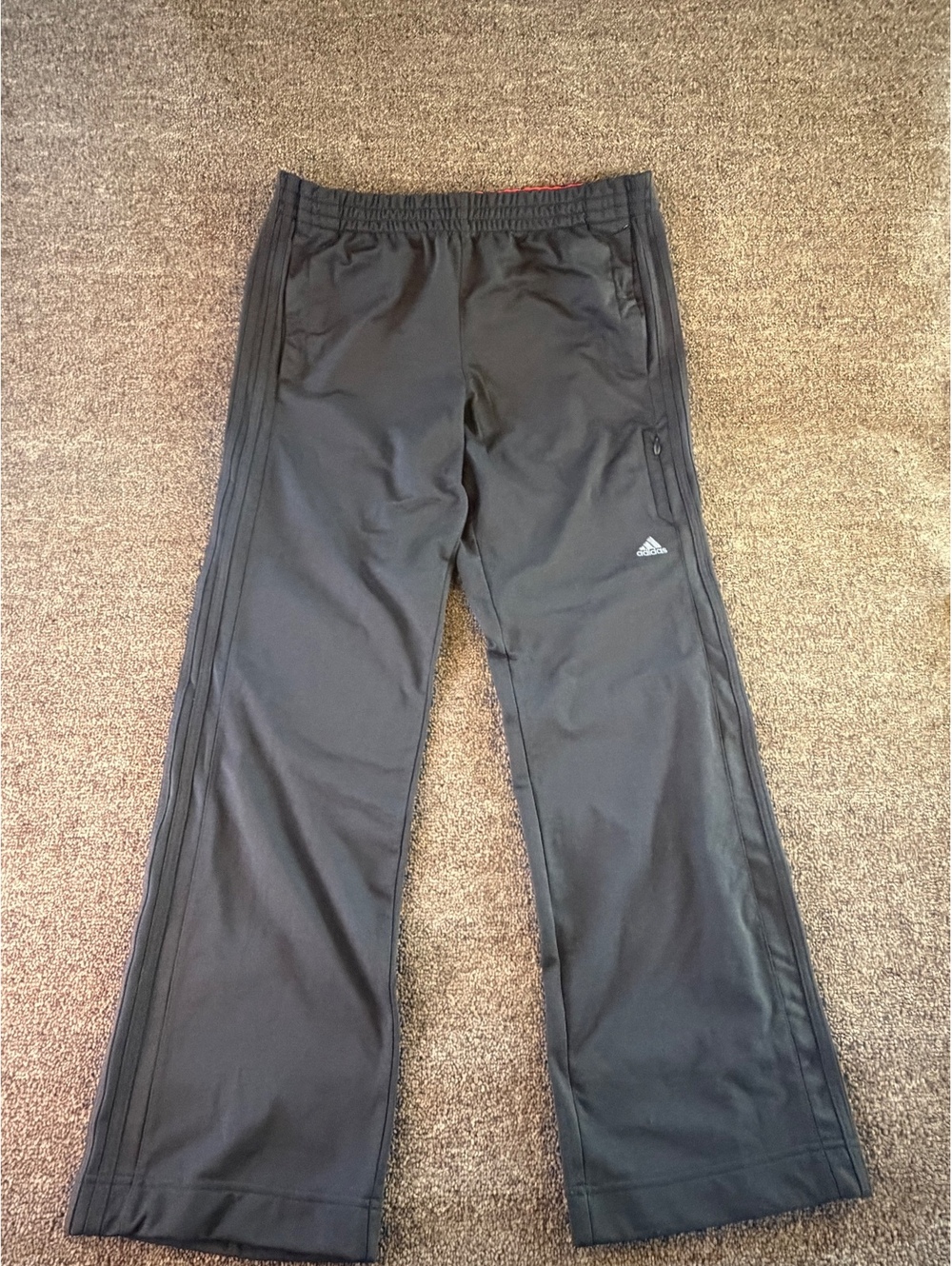 Adidas Men's Large Black 3-Stripe Track Pants Zip Pocket